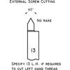 Butt Welded Tool, No.13, 16 x 16mm, Right Hand, External Screw Cutting, High Speed Steel thumbnail-1