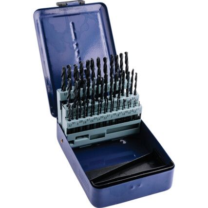 Jobber Drill Set, 1mm to 6mm x 0.10mm, Rolled Forged, Metric, High Speed Steel, Set of 51