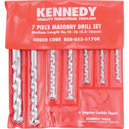 Masonry Drill Bit Set, 5.5-16mm, Straight, 7 Pack