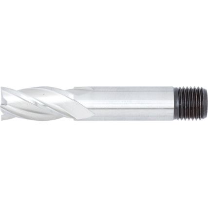 E410T, End Mill, Short, 12mm, Threaded Shank , 4fl, High Speed Steel, Bright