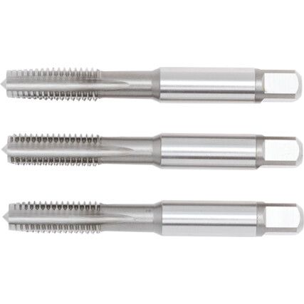 Hand Tap Set , M10 x 1.5mm, Metric Coarse, High Speed Steel, Bright, Set of 3