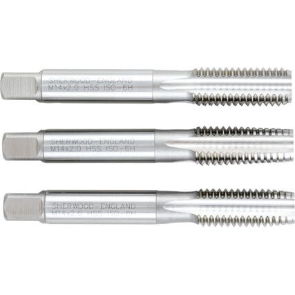 Hand Tap Set , M14 x 2mm, Metric Coarse, High Speed Steel, Bright, Set of 3