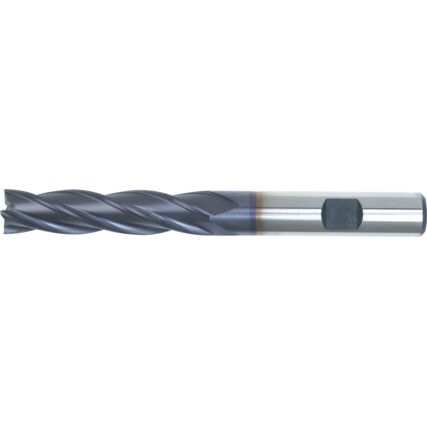 10, End Mill, Long, Weldon Flat Shank, 4mm, Cobalt High Speed Steel, TiALN