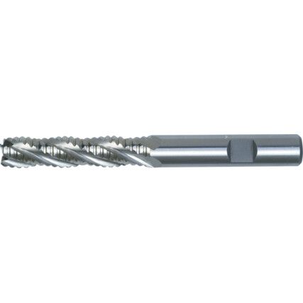 18, Coarse End Mill, Long, Coarse, 8mm, Weldon Flat, Cobalt High Speed Steel, Uncoated, M42