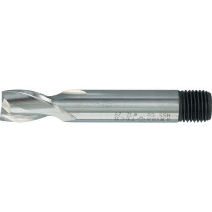 Short Slot Drill, 8mm, 2fl, Threaded Shank, Cobalt High Speed Steel, TiCN