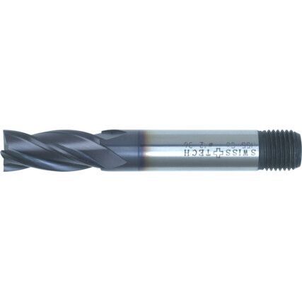 36, End Mill, Regular, Threaded Shank, 8mm, Cobalt High Speed Steel, TiAlN