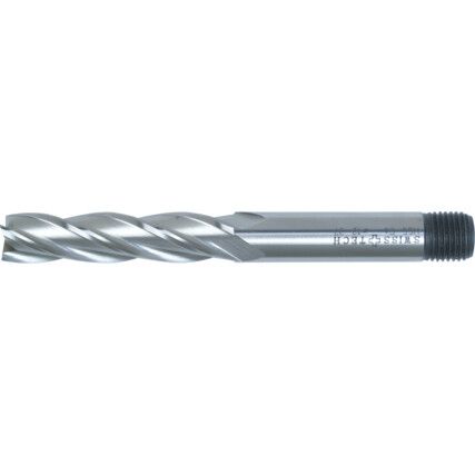 37, End Mill, Long, Threaded Shank, 16mm, Cobalt High Speed Steel, Uncoated