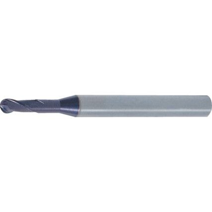 Regular, Ball Nose Slot Drill, 1mm, 2 fl, Solid Carbide, Carbide Q-Coat