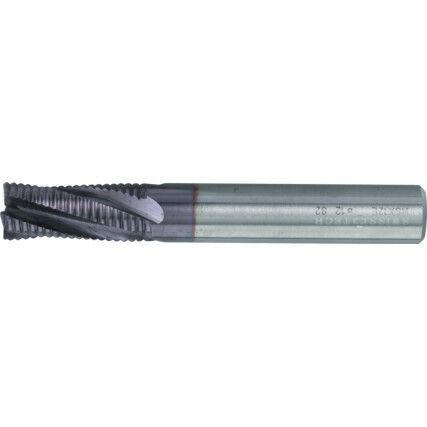 82, Roughing End Mill, 12mm, Plain Shank, Fine, 4fl, Carbide, Q-Coat, M42