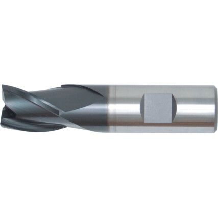 93, End Mill, Regular, Weldon Flat Shank, 8mm, Powdered Metal Cobalt High Speed Steel, TiAlN