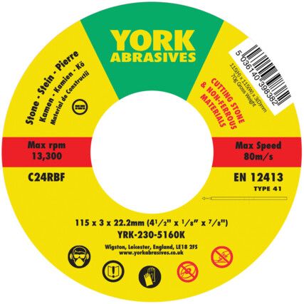 Cutting Disc, 24-Coarse, 115 x 3 x 22.23 mm, Type 41, Silicon Carbide