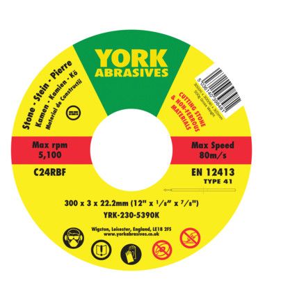 Cutting Disc, 24-Coarse, 300 x 3 x 22.23 mm, Type 41, Silicon Carbide