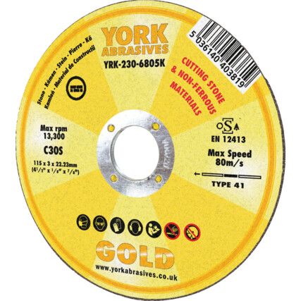 Cutting Disc, 30-Medium/Coarse, 115 x 3 x 22.23 mm, Type 41, Silicon Carbide