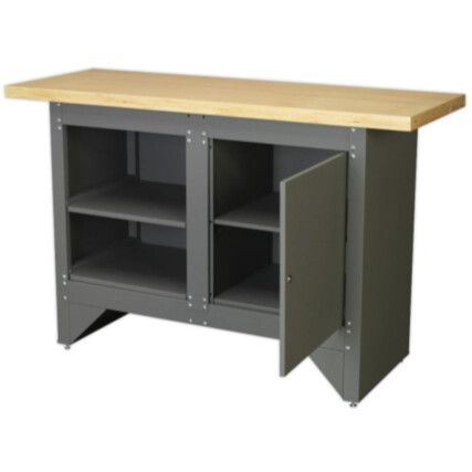 Locking Cabinet & Shelved Workbench