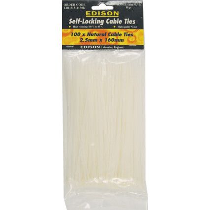 Cable Ties, Natural, 3.6x370mm (Pk-100)