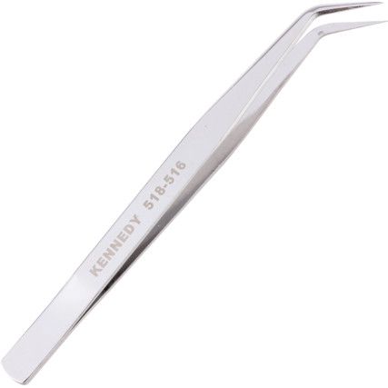 145mm, Bent Nose Tweezers, Stainless Steel