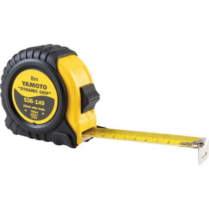 Dynamic Grip, 8m / 26ft, Heavy Duty Tape Measure, Metric, Class II