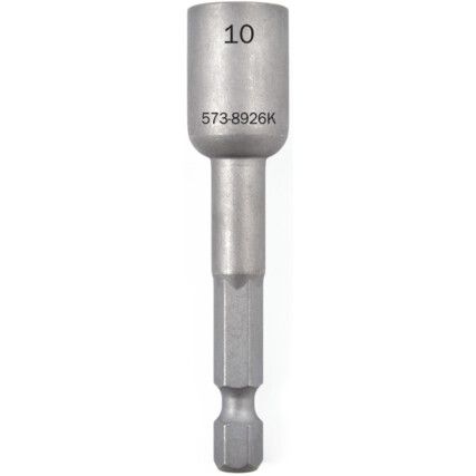 Screwdriver Bit, 10mm, Socket, 1/4" Hex