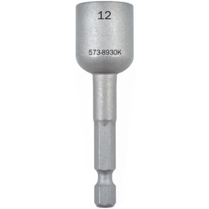 Screwdriver Bit, 12mm, Socket, 1/4" Hex