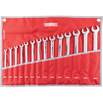 Metric, Combination Spanner Set, 6 - 19mm, Set of 14, Chrome Vanadium Steel