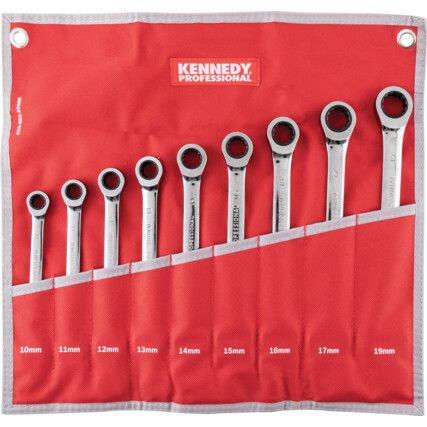 Metric, Combination Spanner Set, 10 - 19mm, Set of 9, Chrome Vanadium Steel