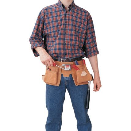 Tool Belt, Leather, Tan, 10 Pockets, 220 x 550mm