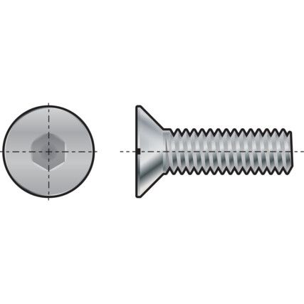 M10 Hex Socket Countersunk Screw, Steel, Material Grade 10.9, 25mm, DIN 7991