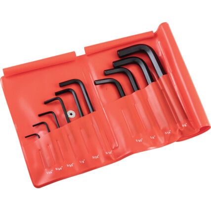 Hex Key, L-Handle, Hex, Imperial, 1/16-3/8", 10-piece