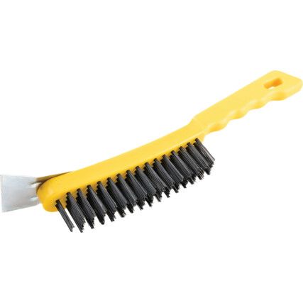 4-ROW PLASTIC HANDLE WIRE BRUSH C/W SCRAPER