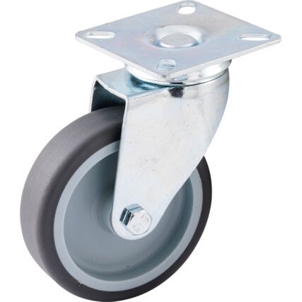 Light Duty, Castor, 100mm, Unbraked, Swivel, Top Plate, Rubber, Grey