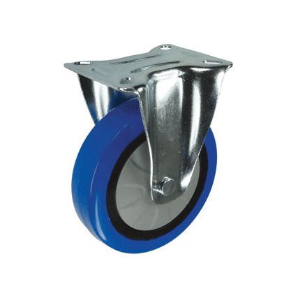 Light Duty/Medium Duty, Castor, 125mm, Unbraked, Fixed, Top Plate, Rubber, Blue