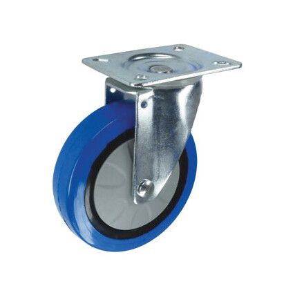 Light Duty/Medium Duty, Castor, 75mm, Unbraked, Swivel, Top Plate, Rubber, Blue