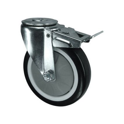 Light Duty/Medium Duty, Castor, 75mm, Braked, Swivel, Bolt Hole, Polyurethane, Black