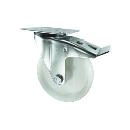 Medium Duty, Castor, 80mm, Braked, Swivel, Top Plate, Nylon, White