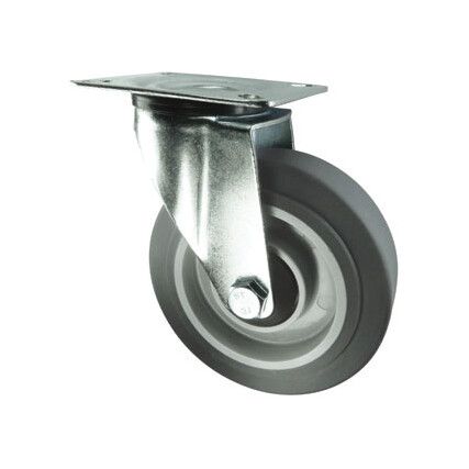 Medium Duty, Castor, 100mm, Unbraked, Swivel, Top Plate, Rubber, Grey