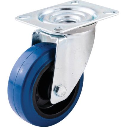 Medium Duty, Castor, 100mm, Unbraked, Swivel, Top Plate, Rubber, Blue