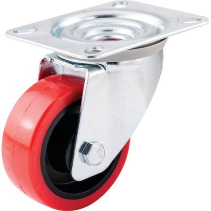 Medium Duty, Castor, 80mm, Unbraked, Swivel, Top Plate, Polyurethane, Red