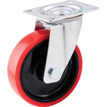 Medium Duty, Castor, 125mm, Unbraked, Swivel, Top Plate, Polyurethane, Red