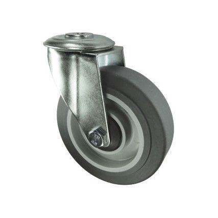 Medium Duty, Castor, 125mm, Unbraked, Swivel, Bolt Hole, Rubber, Grey