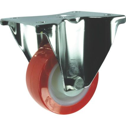 Castor, 100mm, Unbraked, Fixed, Top Plate, Polyurethane, Orange