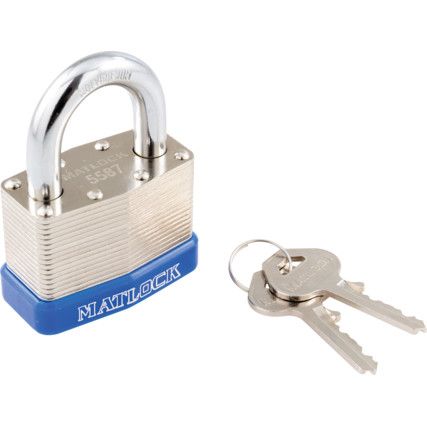 Keyed Padlock, Keyed Different, Steel, Silver, 50mm Width, Weatherproof