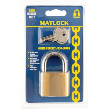 Keyed Padlock, Keyed Different, Brass, Bronze, 40mm Width, Weatherproof