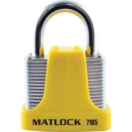 Keyed Padlock, Keyed Alike, Steel, Yellow, 40mm Width, Weatherproof