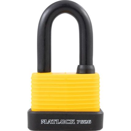 Keyed Padlock, Keyed Different, Steel, Yellow, 54mm Width, Weatherproof