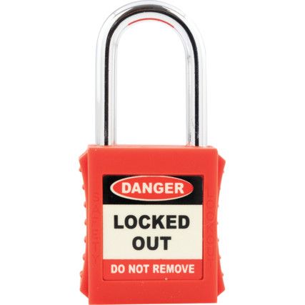 Lockout Keyed Padlock, Keyed Different, Nylon, Red, 42mm Width, Weatherproof