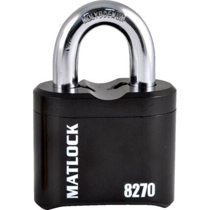 Combination Padlock, Hardened Steel, Black, 62mm Width, Weatherproof