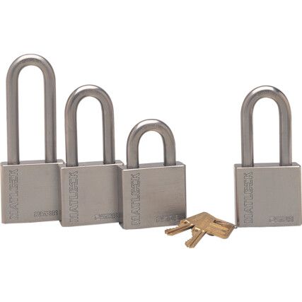 Keyed Padlock, Keyed Different, Hardened Steel, Silver, 63.5mm Width, Weatherproof