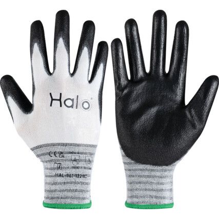 Mechanical Hazard Gloves, Black/White, Recycled Polyester/Spandex Liner, Polyurethane Coating, EN388: 2016, 3, 1, 2, 1, X, Size 10