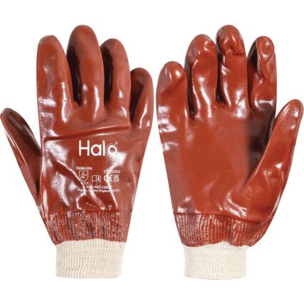 Mechanical Hazard Gloves, Red, Cotton Liner, PVC Coating, EN388: 2003, 4, 1, 1, 1, Size 10