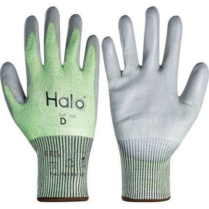 Cut Resistant Gloves, 13 Gauge Cut D, Size 11, Green & Grey, Nylon-PU Palm, EN388: 2016